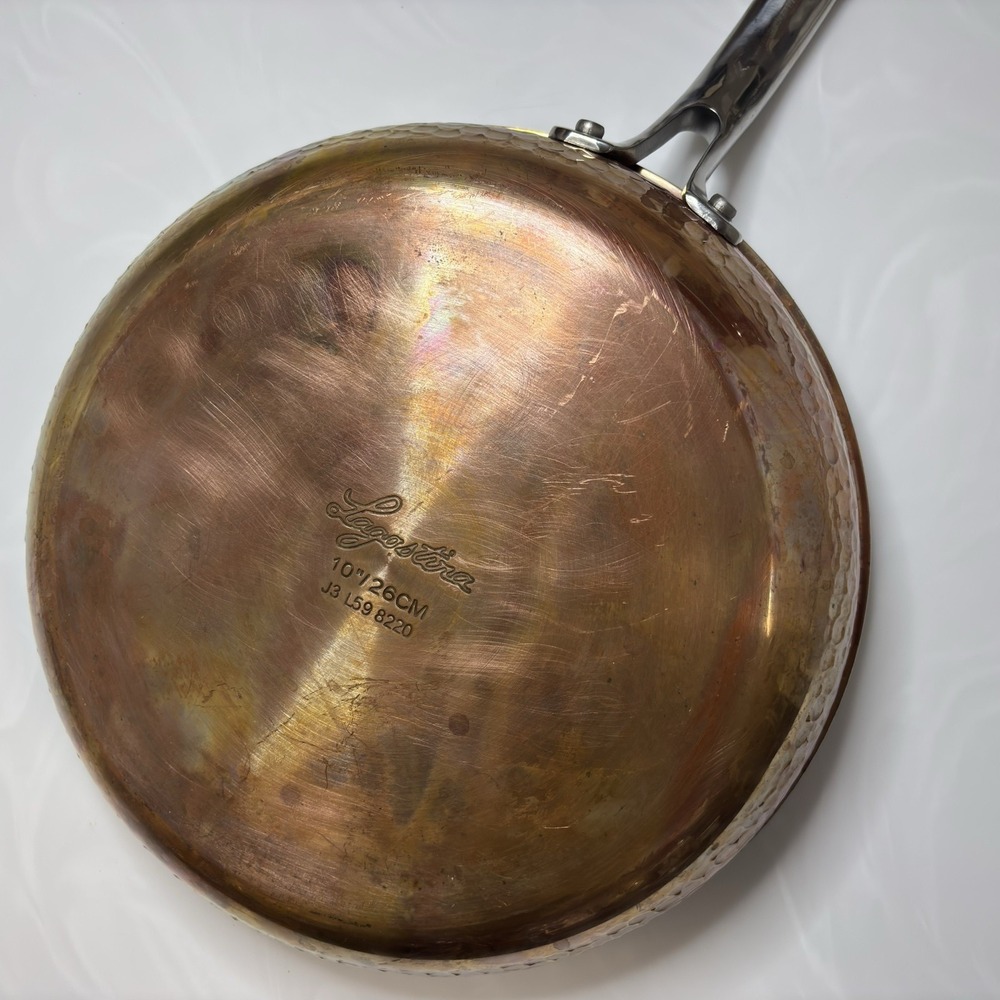 LAGOSTINA Tri-Ply Hammered Copper 10" Sauté Pan Skillet Cooking J3 L59 8220 - Picture 6 of 9